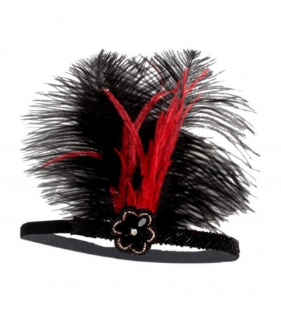 Headbands 1920s Flapper Feather Headband - Novelty Rhinestone 20s Headpiece for Women Girls - Black/Red - CK18Y4G4DRK $12.73