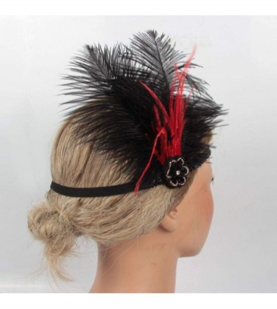 Headbands 1920s Flapper Feather Headband - Novelty Rhinestone 20s Headpiece for Women Girls - Black/Red - CK18Y4G4DRK $12.73