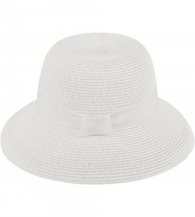 Sun Hats Womens Foldable UPF 50+ Structured Curved Wide Brim Bucket Straw Sun Hat - White - CP180ZG8XUG $14.07