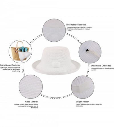 Sun Hats Womens Foldable UPF 50+ Structured Curved Wide Brim Bucket Straw Sun Hat - White - CP180ZG8XUG $14.07