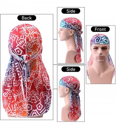 Skullies & Beanies 3PCS Silky Durags Pack for Men Waves- Satin Headwrap Long Tail Doo Rag- Award 1 Wave Cap - Style14 - CQ190...