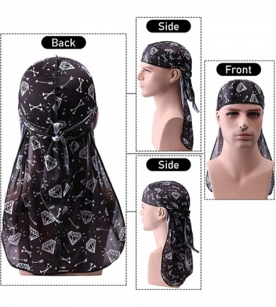 Skullies & Beanies 3PCS Silky Durags Pack for Men Waves- Satin Headwrap Long Tail Doo Rag- Award 1 Wave Cap - Style14 - CQ190...