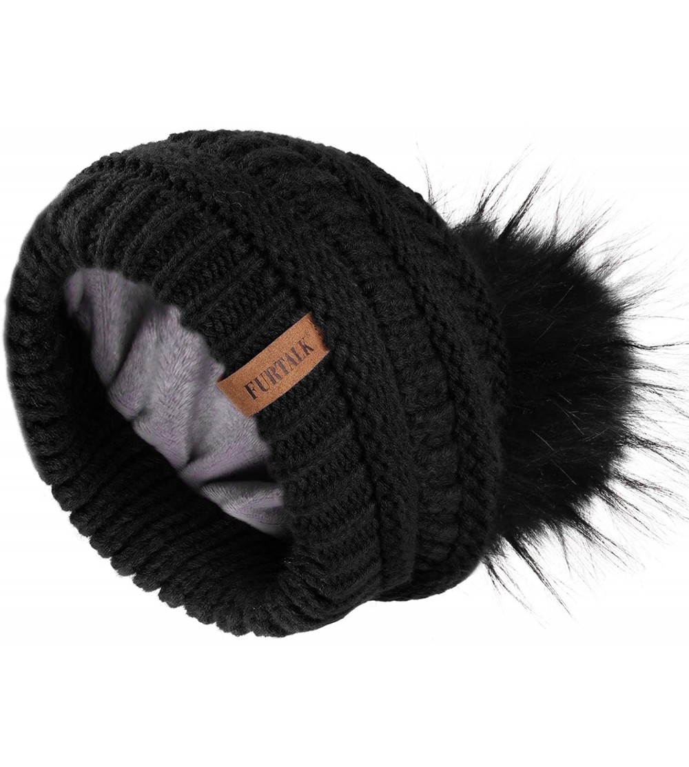 Skullies & Beanies Winter Slouchy Beanie Hats Women Fleece Lined Warm Ski Knitted Pom Pom Hat - 01-black - C418UKST9QK $13.32