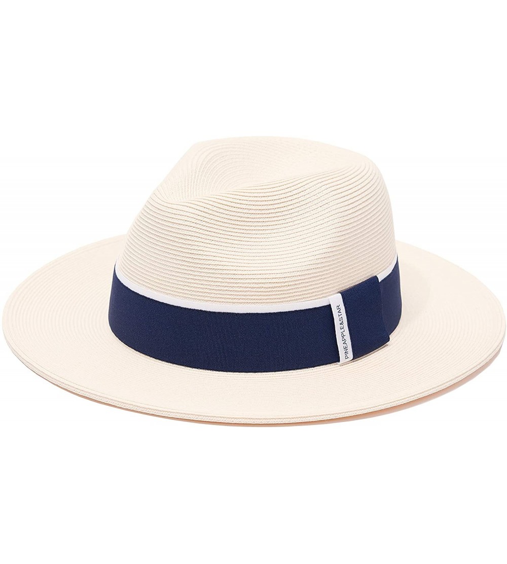 Fedoras Pineapple&Star Sun Straw Fedora Beach Hat Fine Braid UPF50+ for Both Women Men - Ivory_2020bw - CX194N0YHAA $45.61