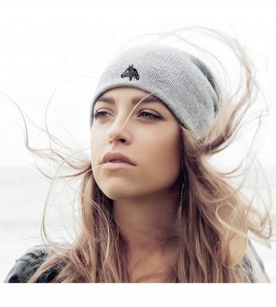 Skullies & Beanies Custom Slouchy Beanie Horse Head B Embroidery Skull Cap Hats for Men & Women - Light Grey - CH18A57Z0D8 $1...