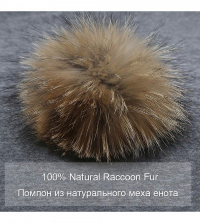 Skullies & Beanies Knitted Real Fur Hat 100% Real Raccoon Fur Pom Pom Hat Winter Women Hat Beanie for Women - White - CN18LZ9...