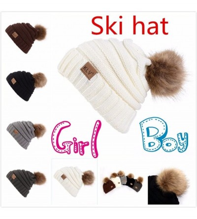 Skullies & Beanies Women Knit Wool Beanie with Fur Pom Poms Unisex Ski Cap Outdoor Thick Knit Hat Caps Skull for Teen Girls J...