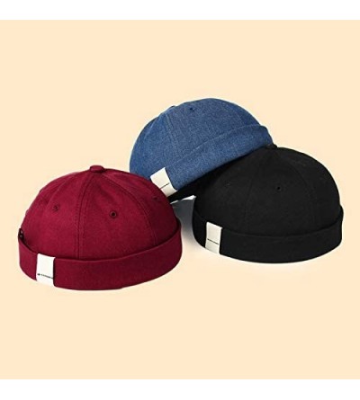 Skullies & Beanies Men Hats Docker Cap Hats Beanie Sailor Cap Worker Hat Rolled Cuff Retro Brimless Hat with Adjustable - A9-...