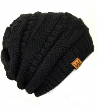 Skullies & Beanies Winter Warm Knitted Infinity Scarf and Beanie Hat - Black_1 - CH18ZTXWXQG $16.39