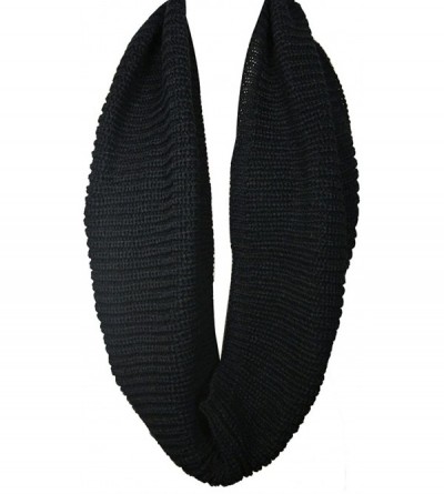 Skullies & Beanies Winter Warm Knitted Infinity Scarf and Beanie Hat - Black_1 - CH18ZTXWXQG $16.39