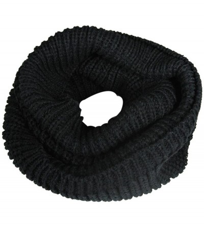 Skullies & Beanies Winter Warm Knitted Infinity Scarf and Beanie Hat - Black_1 - CH18ZTXWXQG $16.39