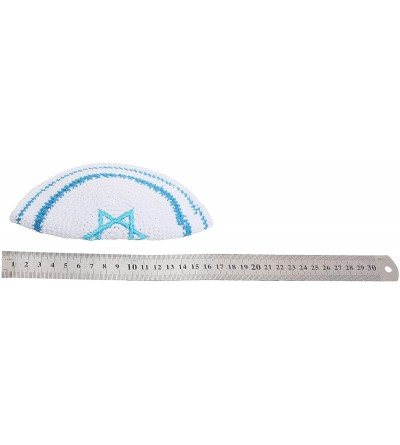 Skullies & Beanies Star of David Jewish KippahHatFor Men & Kids with Clip Beautifully Knitted - Light Blue With Line - C518QZ...