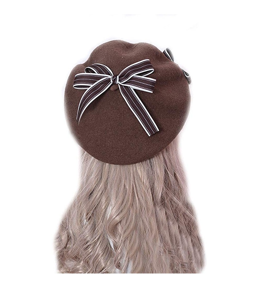 Berets Women's Girl's Lolita Cat's Butt Ladies Painter Hat Berets with Bowknot - Coffee - CJ18LLCI3D6 $20.62