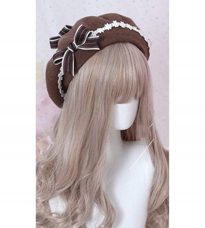 Berets Women's Girl's Lolita Cat's Butt Ladies Painter Hat Berets with Bowknot - Coffee - CJ18LLCI3D6 $20.62