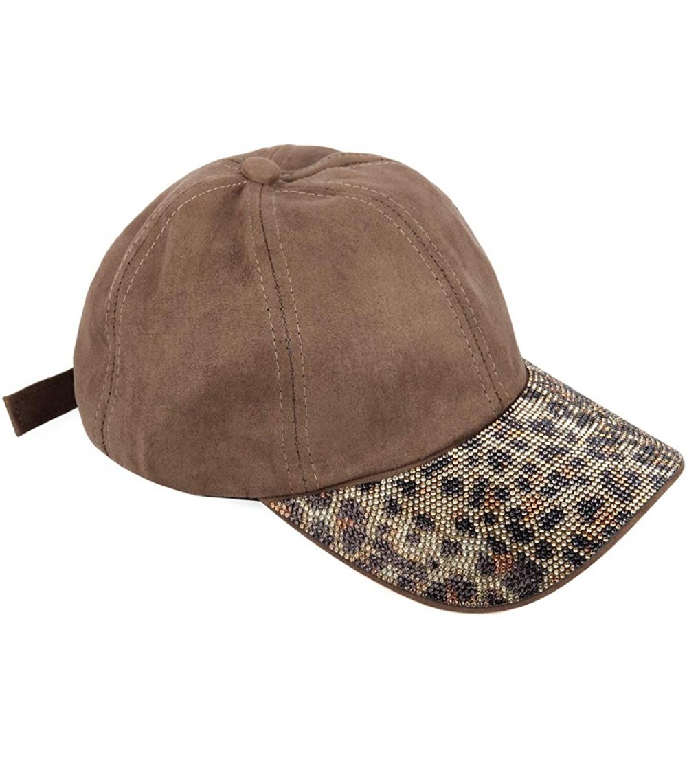 Baseball Caps Casual Baseball Hat Embellished Rhinestone - Rhinestone Cap - Leopard/Faux Suede Mocha - CE195LTHC3H $15.87