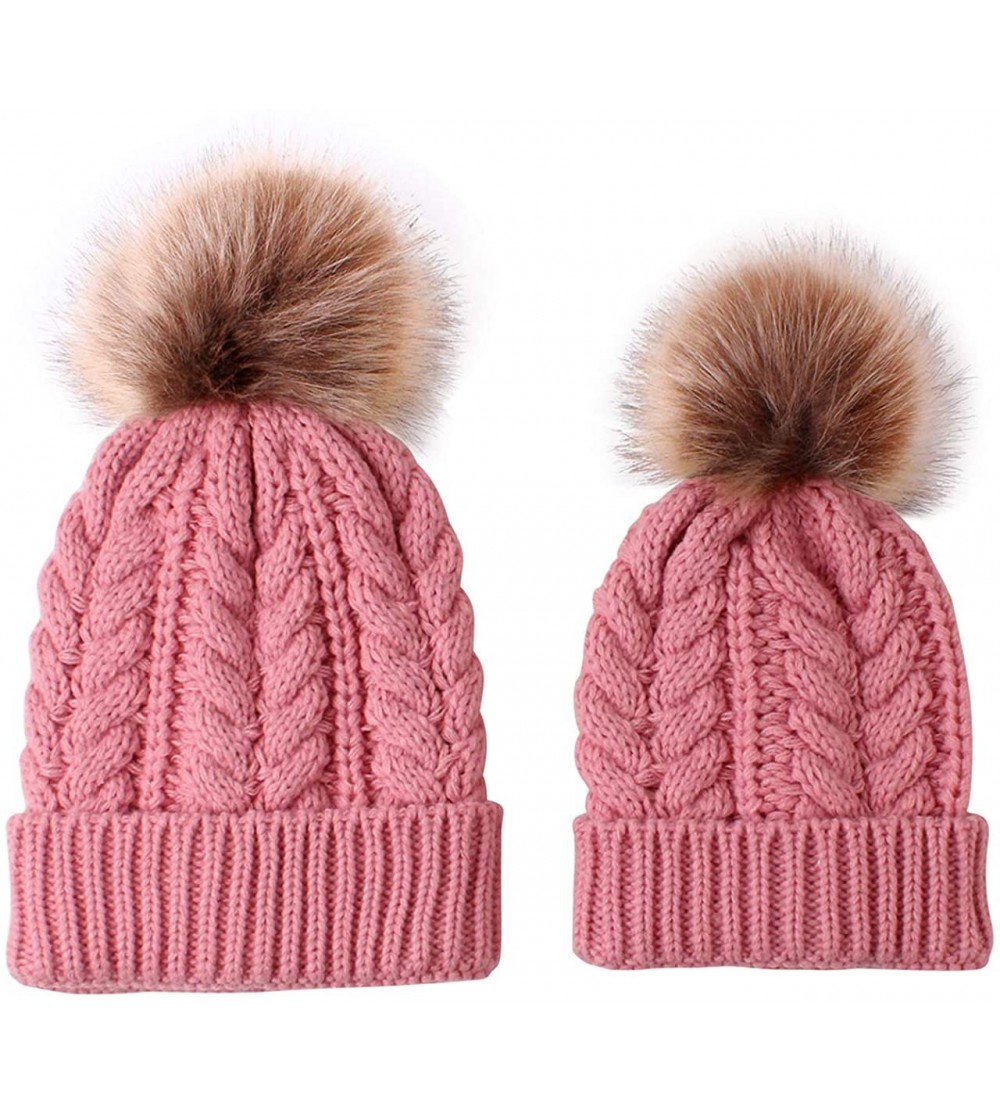 Skullies & Beanies Parent Child Mother Daughter Knitted Crochet - A-pink - CF18XQSGKCR $10.42