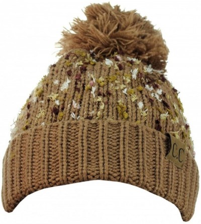 Skullies & Beanies Exclusive Winter Top Pom Pom Knit Confetti Cuff Beanie Hat - Camel - C61274IMTP1 $7.80