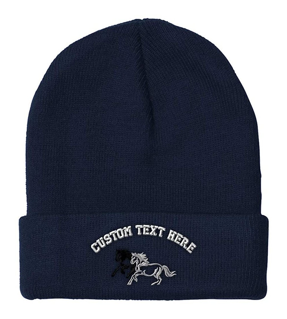 Skullies & Beanies Custom Beanie for Men & Women Animal Running Horses Embroidery Skull Cap Hat - Navy - CZ18ZS3K4DC $16.52