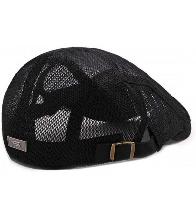 Newsboy Caps Men Breathable Mesh Summer hat Newsboy Beret Ivy Cap Cabbie Flat Cap - W1497 Black - CU198C0DT3X $8.69