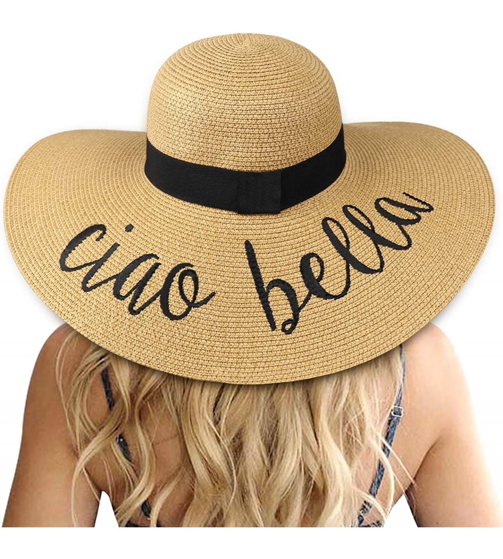 Sun Hats Womens Bowknot Straw Hat Foldable Beach Sun Hat Roll up UPF 50+ - Ae Ciao Bella - Khaki - CE18TR967XQ $16.79