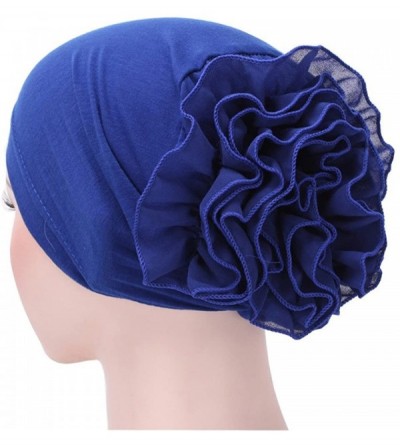 Skullies & Beanies Women Muslim Solid Flowers Cancer Chemo Hat Fashion Turban Headbands Hair Loss Wrap Cap - Dark Blue - CG18...