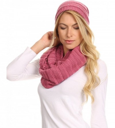 Skullies & Beanies Sayla Rhinestone Jewel Soft Warm Woven Cable Knit Beanie Hat And Scarf Set - Rose - C512L6XB9HT $19.28