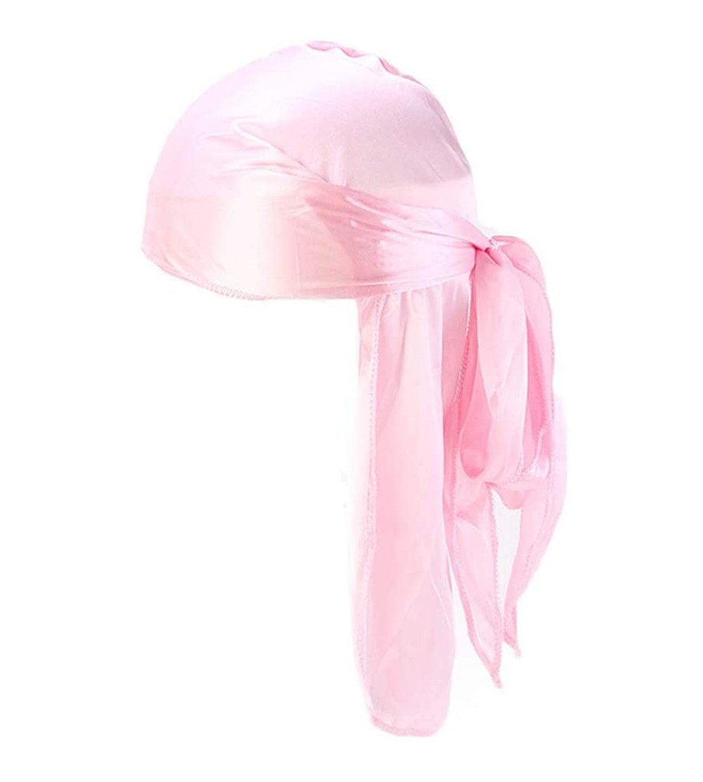 Skullies & Beanies Unisex Deluxe Silky Durag Extra Long-Tail Headwraps Pirate Cap 360 Waves Du-RAG - Plain Pink-1pc - CM18INM...