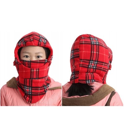 Skullies & Beanies Children's Winter Windproof Cap Thick Warm Face Cover Adjustable Ski Hat - Grid Red - C0186QGN2TK $10.32