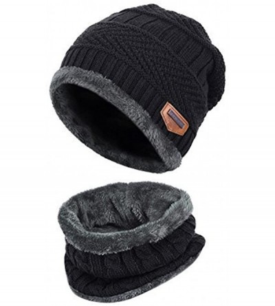 Skullies & Beanies Warm Knitted Beanie Hat and Circle Scarf Skiing Hat Outdoor Sports Hat Sets - Black - C81889OM5U2 $15.43