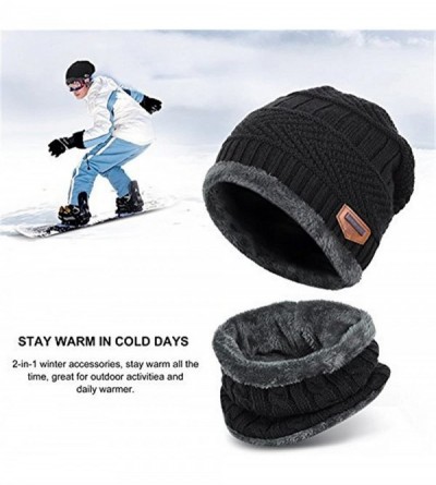 Skullies & Beanies Warm Knitted Beanie Hat and Circle Scarf Skiing Hat Outdoor Sports Hat Sets - Black - C81889OM5U2 $15.43