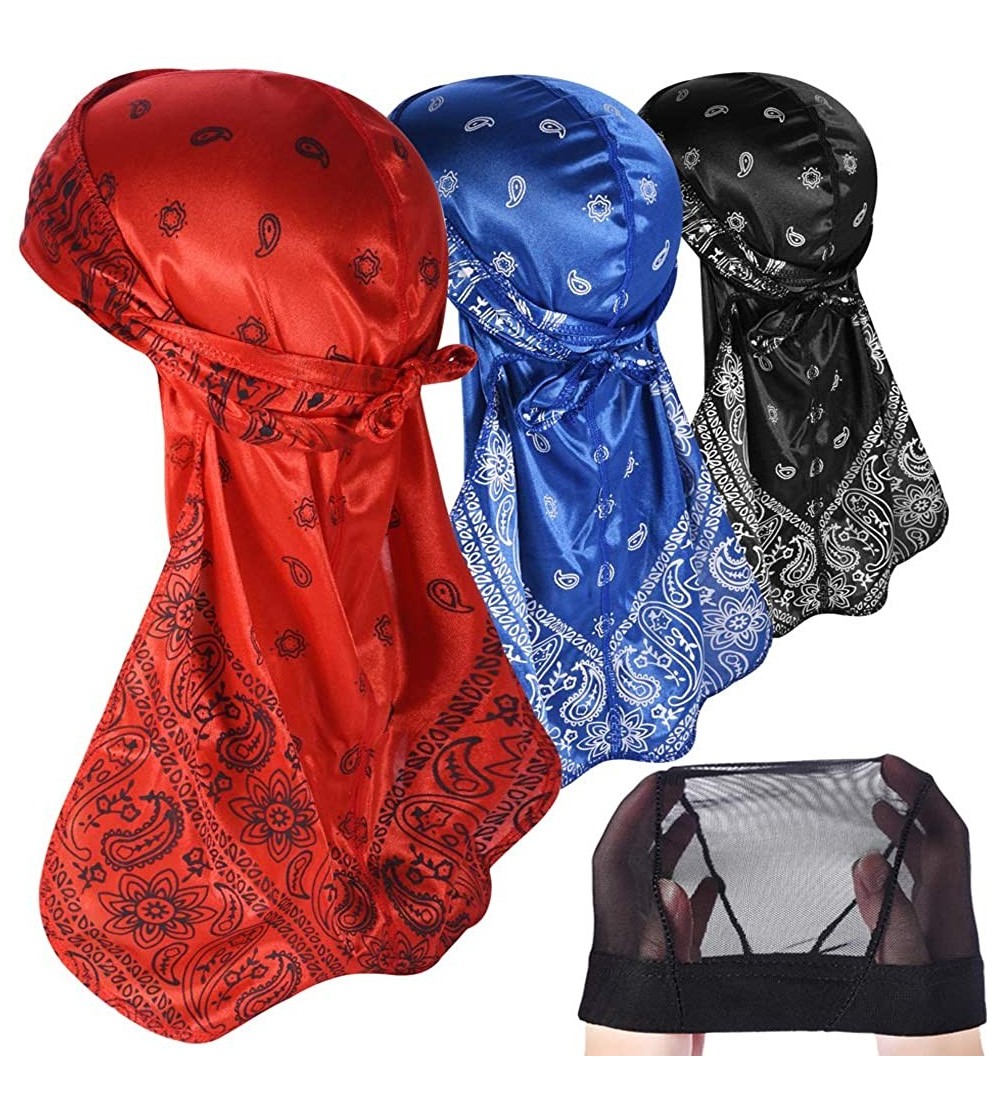 Skullies & Beanies 3PCS Silky Durags Pack for Men Waves- Satin Doo Rag- Award 1 Wave Cap - A-1style Z - CN18TO4HIAD $23.78