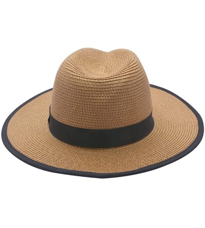 Sun Hats Unisex UV Protection Hat Packable & Adjustable Straw Hat Fedora Beach Sun Hat - Tan - CC18ERHI9LX $11.32