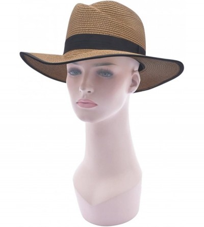 Sun Hats Unisex UV Protection Hat Packable & Adjustable Straw Hat Fedora Beach Sun Hat - Tan - CC18ERHI9LX $11.32