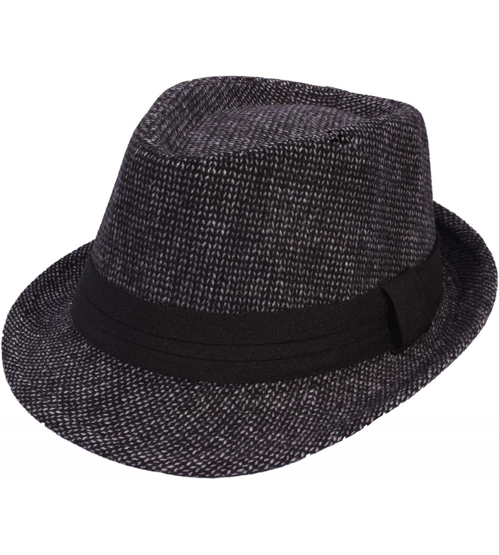 Fedoras Men's Women's Manhattan Structured Gangster Trilby Wool Fedora Hat Classic Timeless Light Weight - 0174 Black - CY18Z...