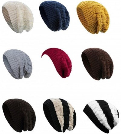 Skullies & Beanies Unisex Trendy Beanie Warm Oversized Chunky Cable Knit Slouchy Woolen Hat - Black&beige - CU12O9Z6P2M $6.95