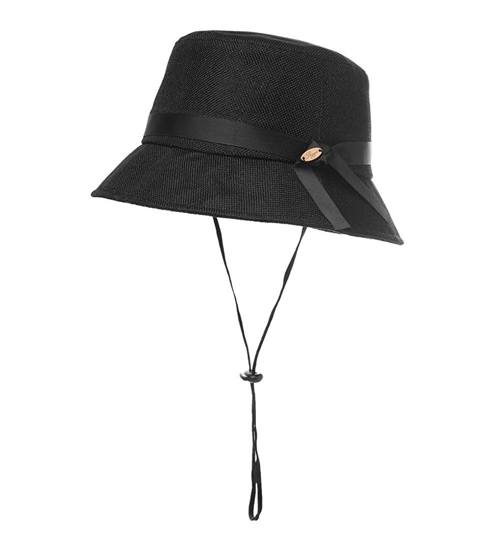 Sun Hats Packable UPF Straw Sunhat Women Summer Beach Wide Brim Fedora Travel Hat 54-59CM - 00705_black - CC18RK9Y54A $20.55