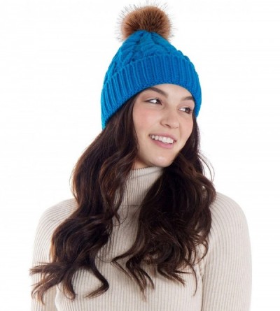 Skullies & Beanies Women's Knit Winter Hat Pom Pom Beanie - Royal Blue - C518HKU7KWU $17.89