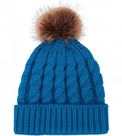 Skullies & Beanies Women's Knit Winter Hat Pom Pom Beanie - Royal Blue - C518HKU7KWU $17.89