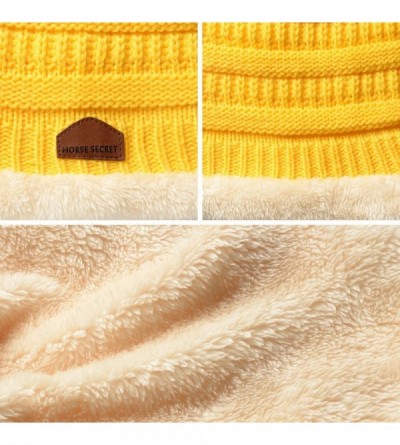 Skullies & Beanies Womens Ponytail Beanie Hats Warm Fuzzy Lined Soft Stretch Cable Knit Messy High Bun Cap - Yellow Mix - CX1...