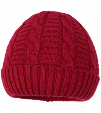 Skullies & Beanies Unisex Men's Warm Winter Hats Cable Knit Cuff Beanie Skull Watch Cap - Red - CG18Z8I39DW $11.26