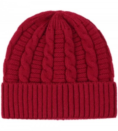 Skullies & Beanies Unisex Men's Warm Winter Hats Cable Knit Cuff Beanie Skull Watch Cap - Red - CG18Z8I39DW $11.26