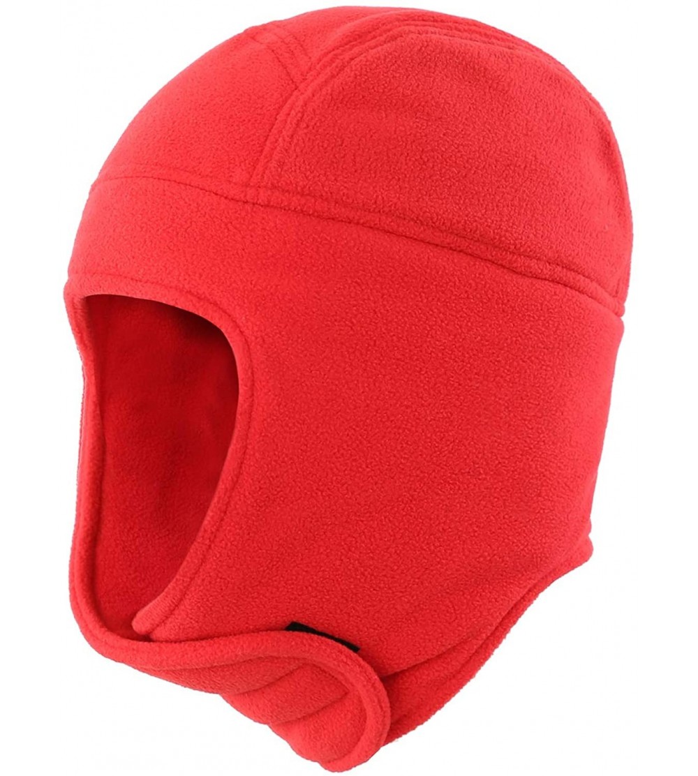 Skullies & Beanies Mens Winter Hat Soft Fleece Daily Beanie Earflap Hat Warm Skull Caps - Red - CV18KESOURL $11.32