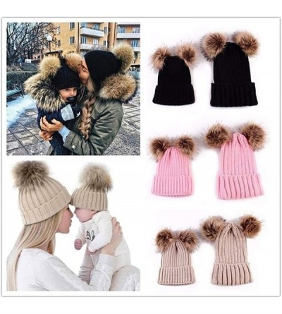 Skullies & Beanies Adults Children Kids Double Fur Winter Casual Warm Cute Knitted Beanie Hats - Dark Gray - CC18A958M92 $18.72