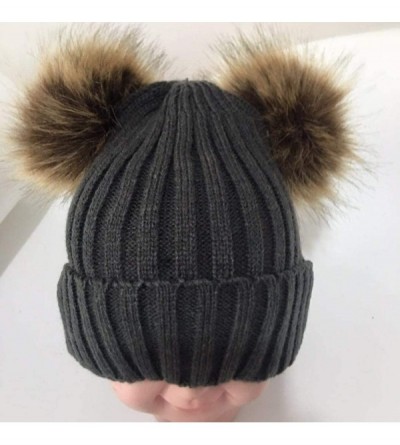 Skullies & Beanies Adults Children Kids Double Fur Winter Casual Warm Cute Knitted Beanie Hats - Dark Gray - CC18A958M92 $18.72