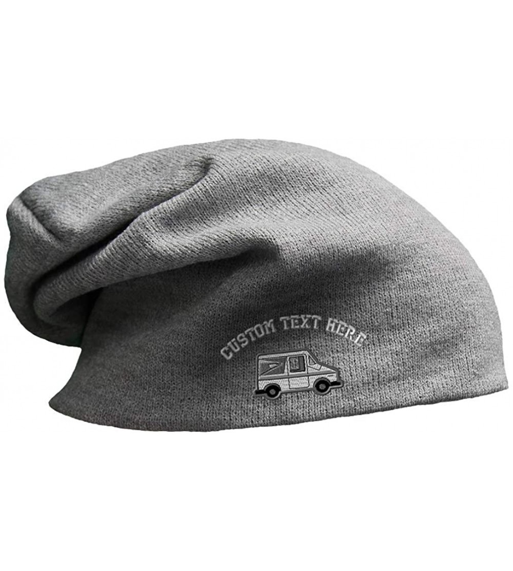 Skullies & Beanies Custom Slouchy Beanie Mailman Truck Postal A Embroidery Acrylic - Light Grey - CP18AQ7ZN72 $25.60