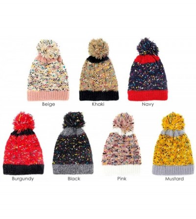 Skullies & Beanies Women Fashion Winter Fall Soft Knitted Multi Color Animal Print Cat Ear Beanie Hats - Sprinkles - Black - ...