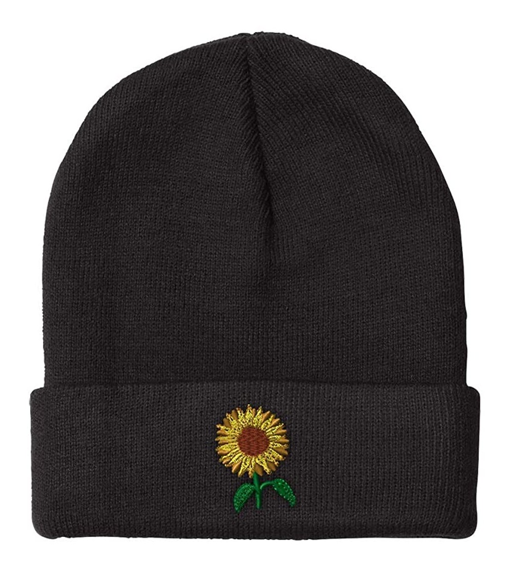 Skullies & Beanies Custom Beanie for Men & Women Sunflower A Embroidery Acrylic Skull Cap Hat - Black - CX18L5SZNML $11.67