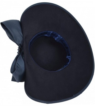 Fedoras Ladies 100% Wool Felt Feather Cocktail British Formal Party Hat - Bow-navy - CA12O59VSJ6 $31.87