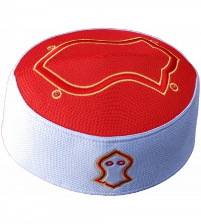 Skullies & Beanies Exclusive Red White Golden Embroidered Sandal Kufi Crown Cap Muslim Hat - CD17YHZIZRS $24.92