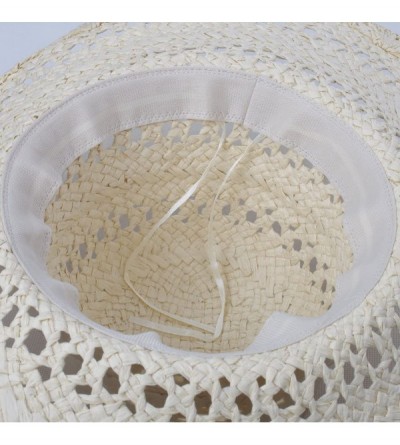 Sun Hats Women Summer Packable Travel Beach Straw Hat - Hollow Woven Floppy Wide Brim Sun Cap - Off-wihte - C212IXXL5SN $23.45